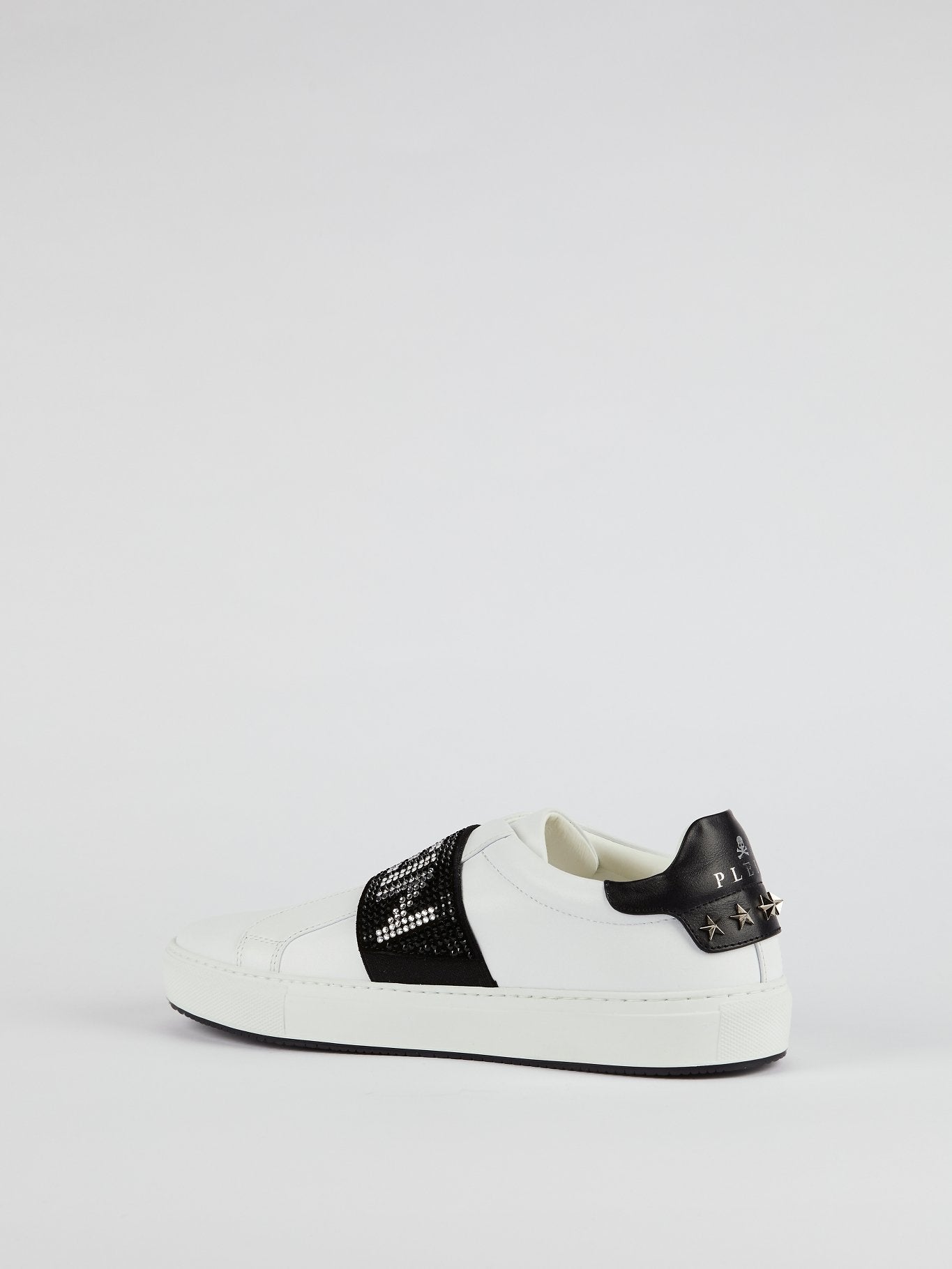 Naty White Studded Logo Front Strap Sneakers