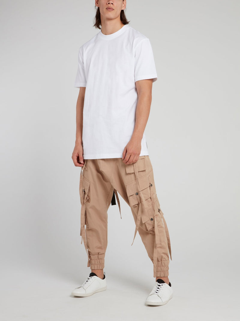 Beige Multi Pocket Drawstring Pants