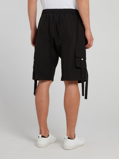 Black Cargo Drawstring Shorts
