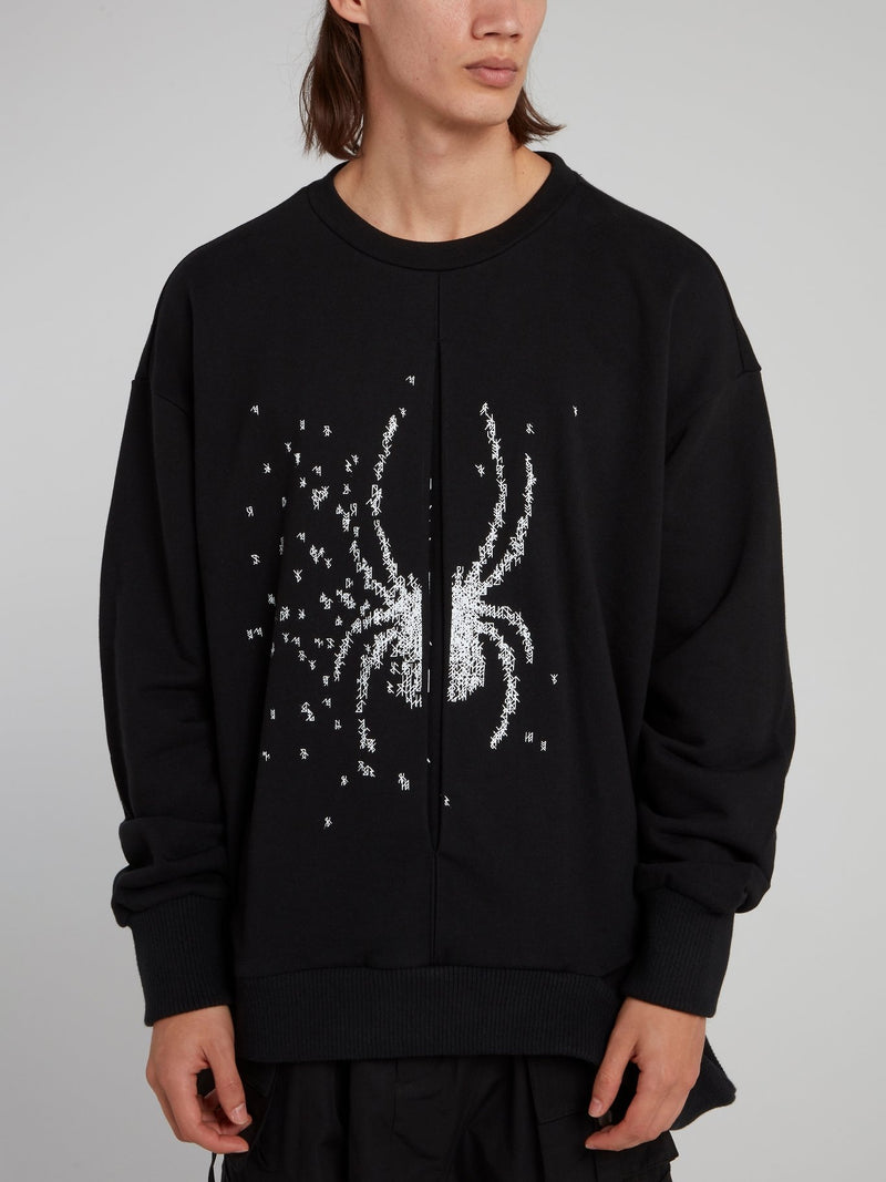 Black Spider Embroidered Knitted Sweatshirt