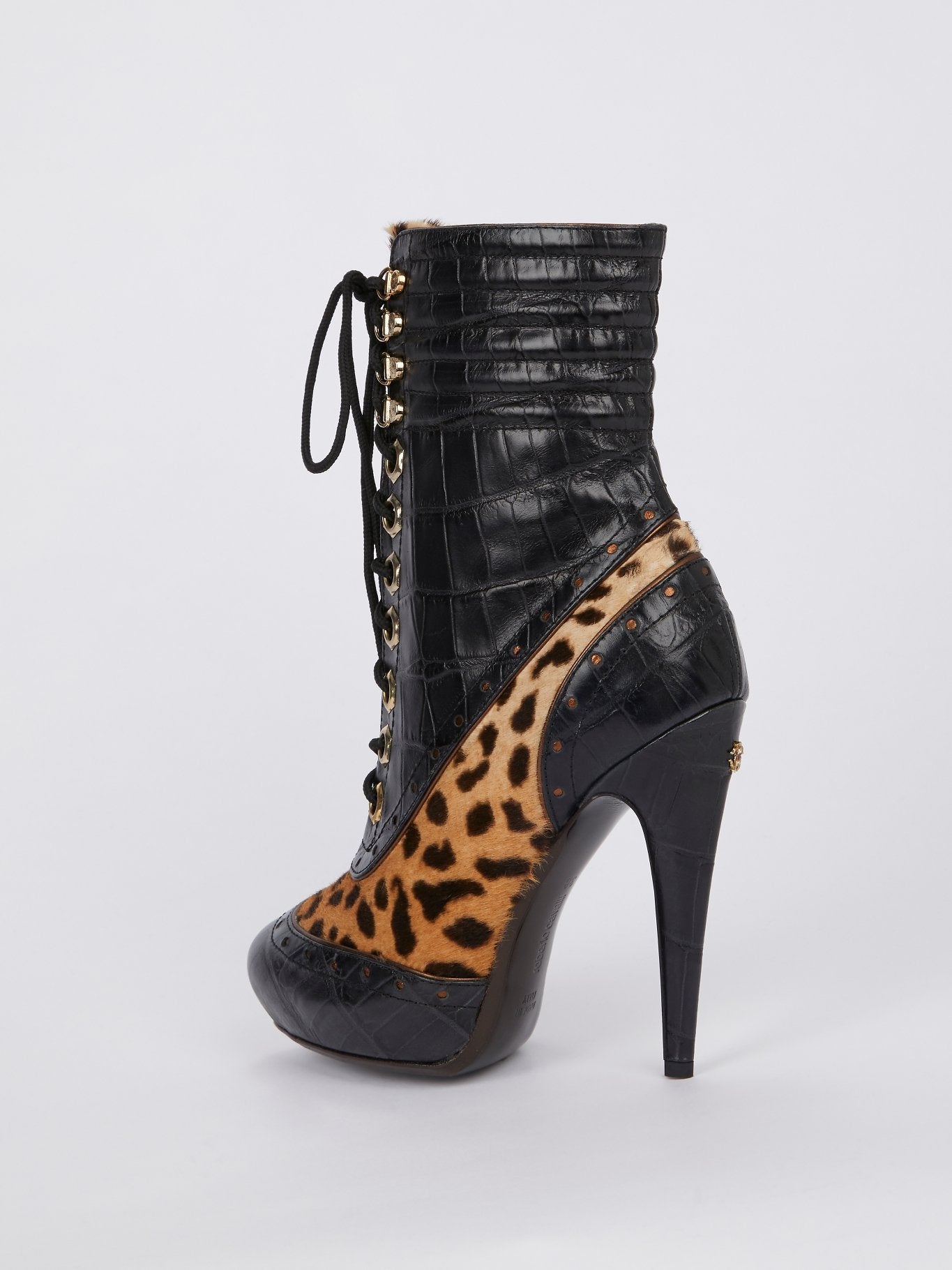 Leopard Print Lace Up Leather Boots