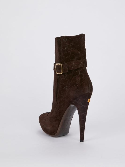 Crocodile Effect Suede Ankle Boots