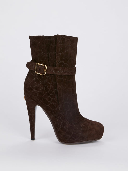 Crocodile Effect Suede Ankle Boots