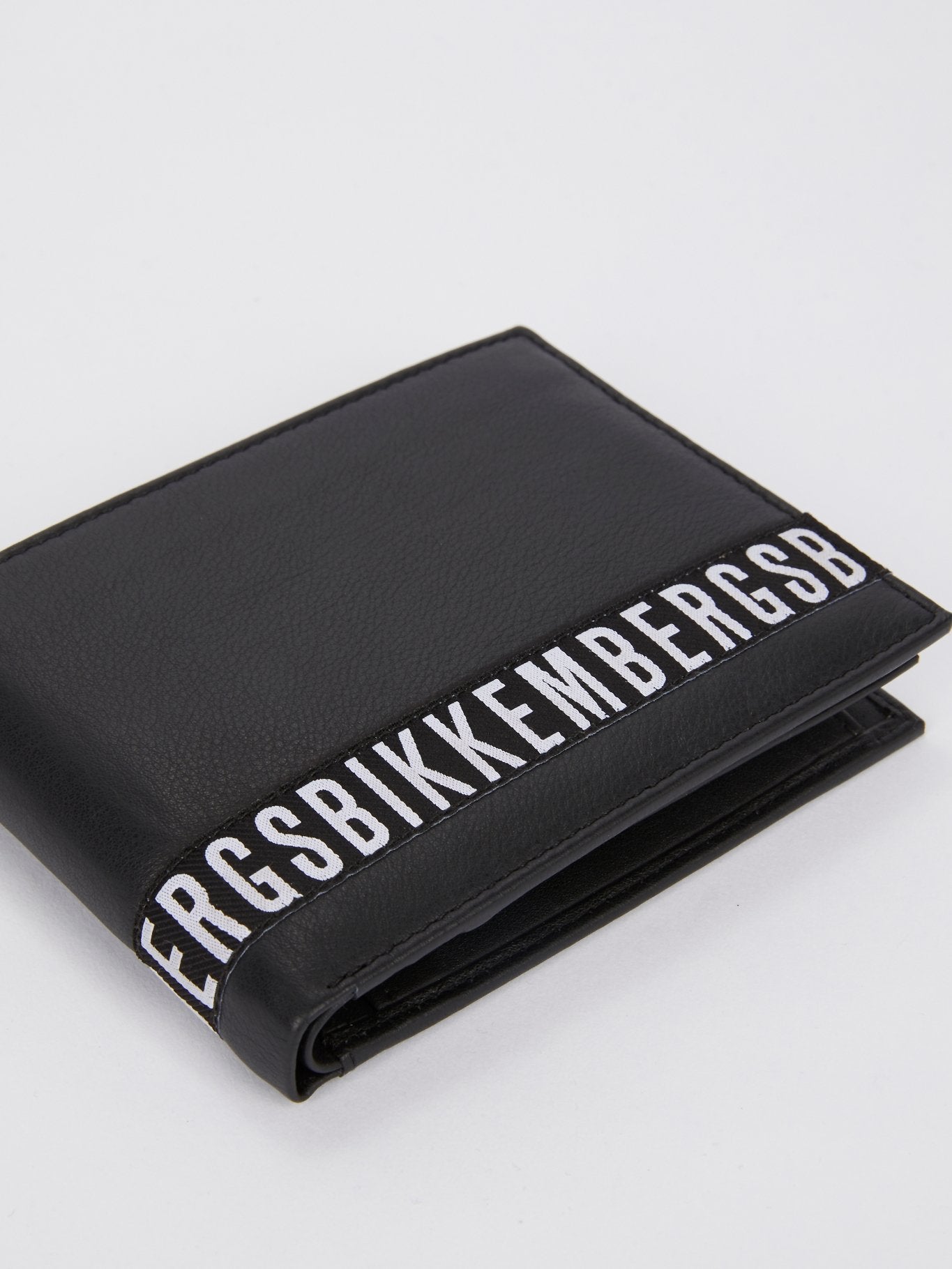 Crinkle Black Logo Leather Wallet (Billfold 7 C/C with Coin Pocket )