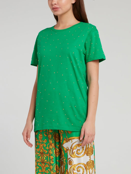 Green Studded Cotton T-Shirt