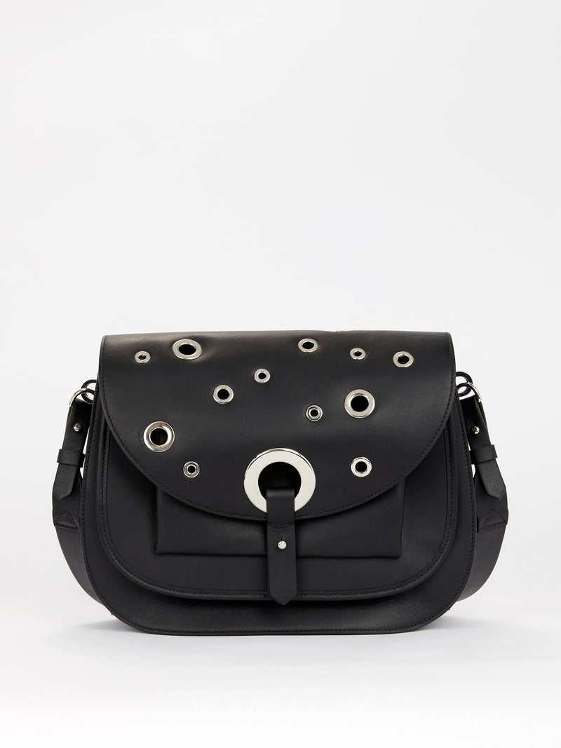 Black Ring Embellished Shoulder Bag
