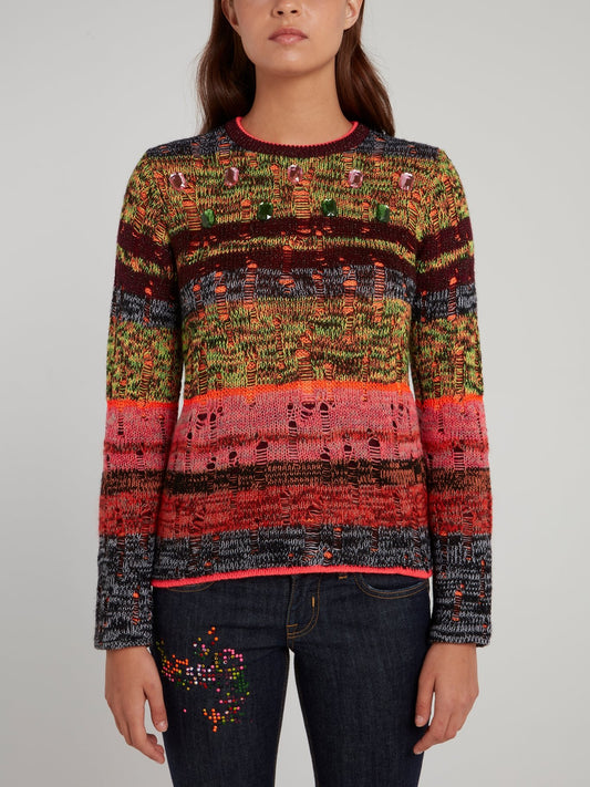 Crystal Embellished Crewneck Sweater