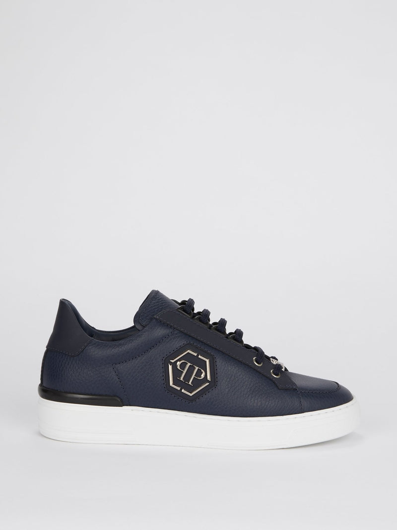 Navy Low Top Leather Sneakers