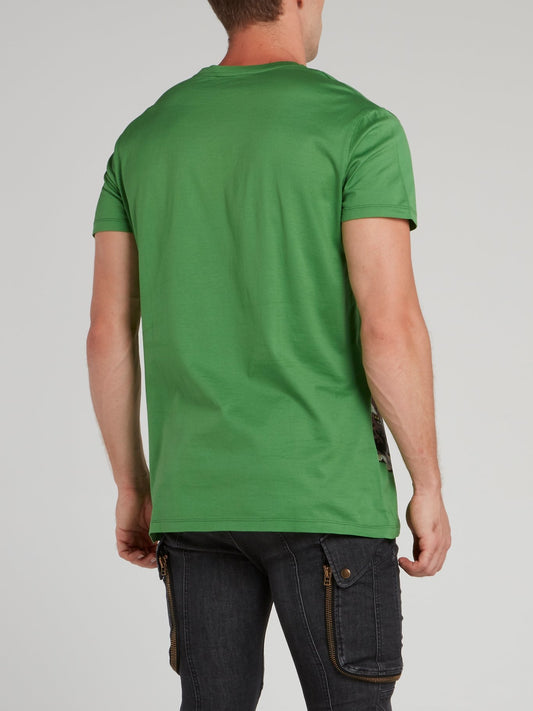 Green Crocodile Print V-Neck Shirt