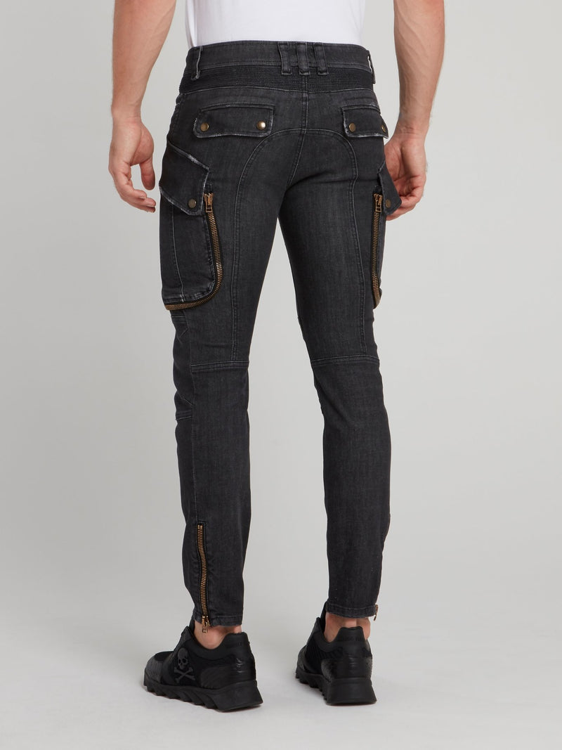 Черные джинсы карго с большими карманами