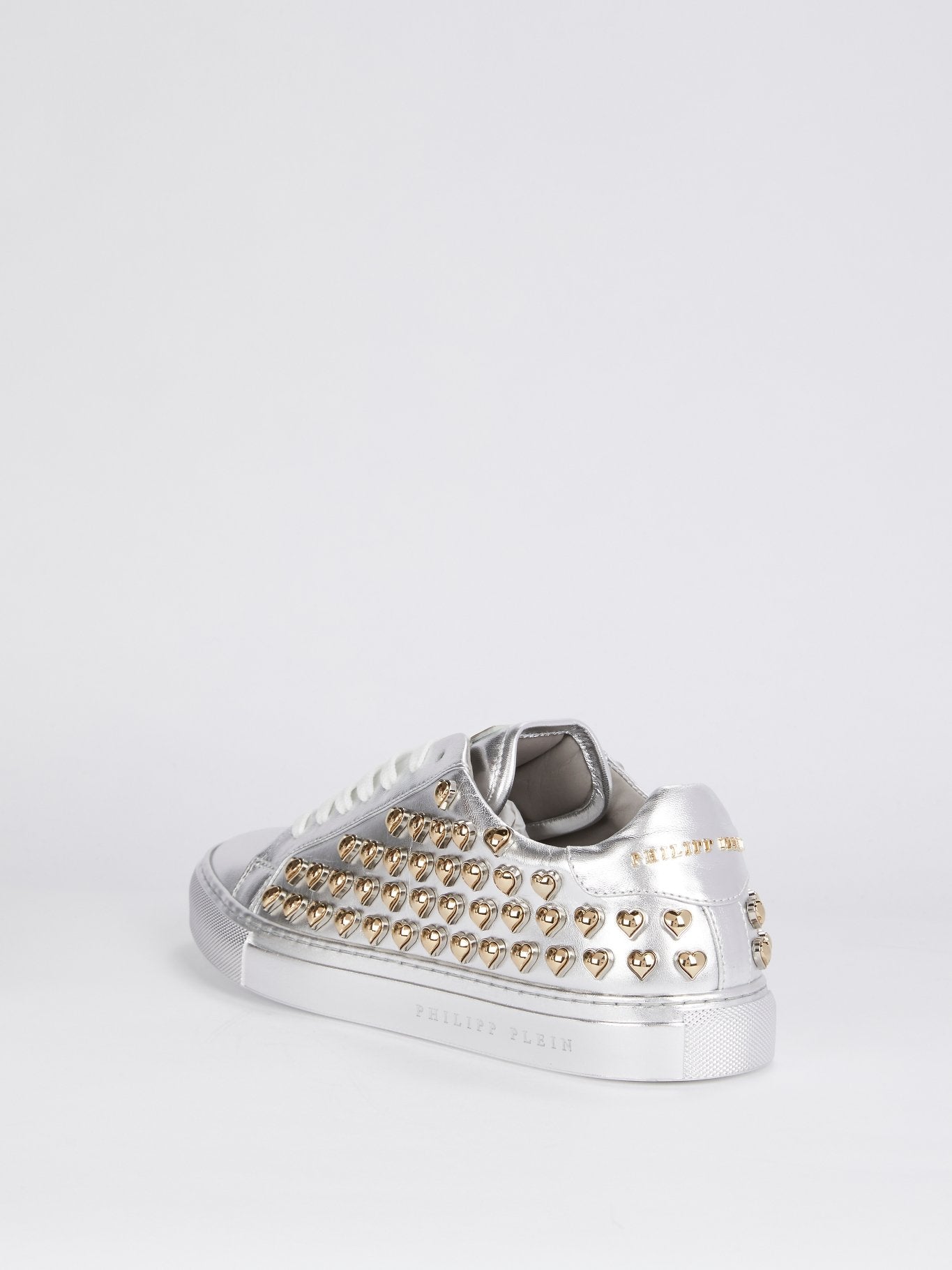 Metallic Heart Studded Lace Up Sneakers