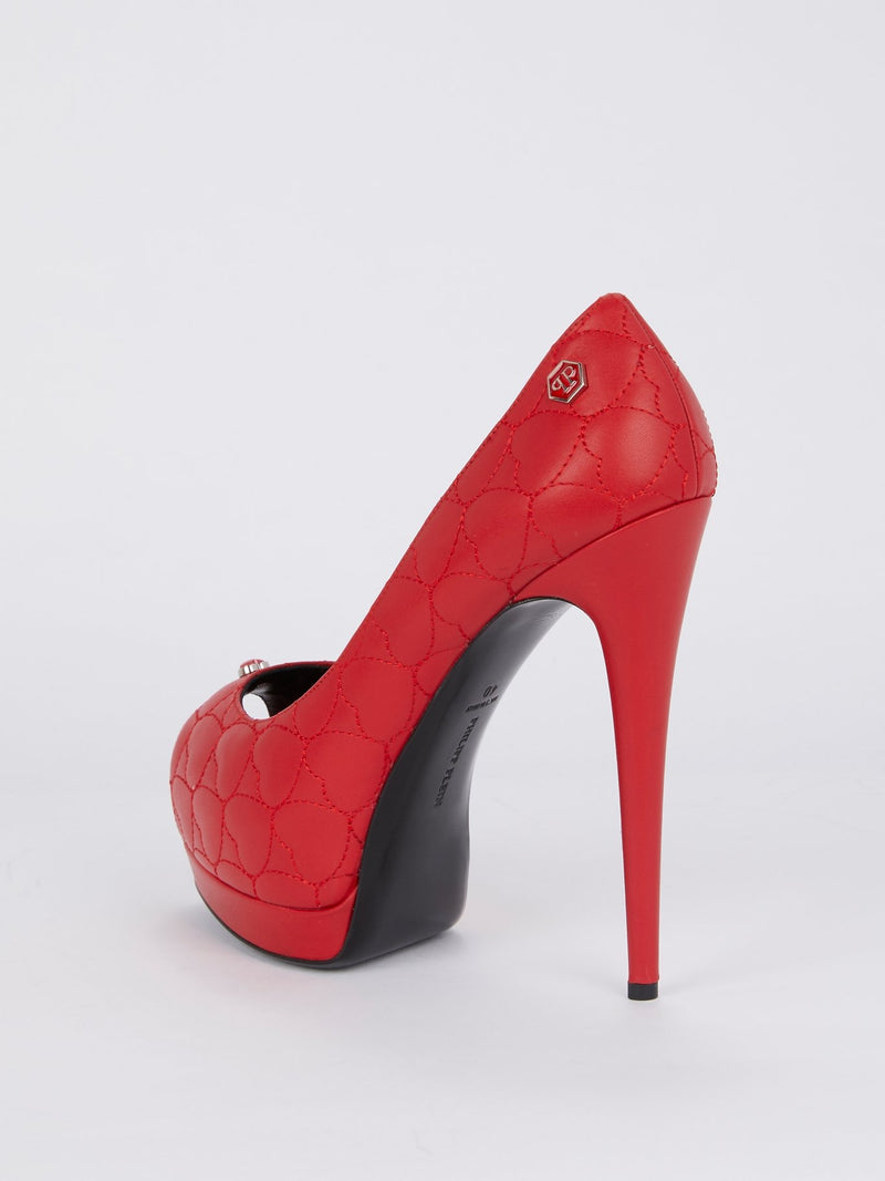 Red Heart Quilt Peep Toe Pumps