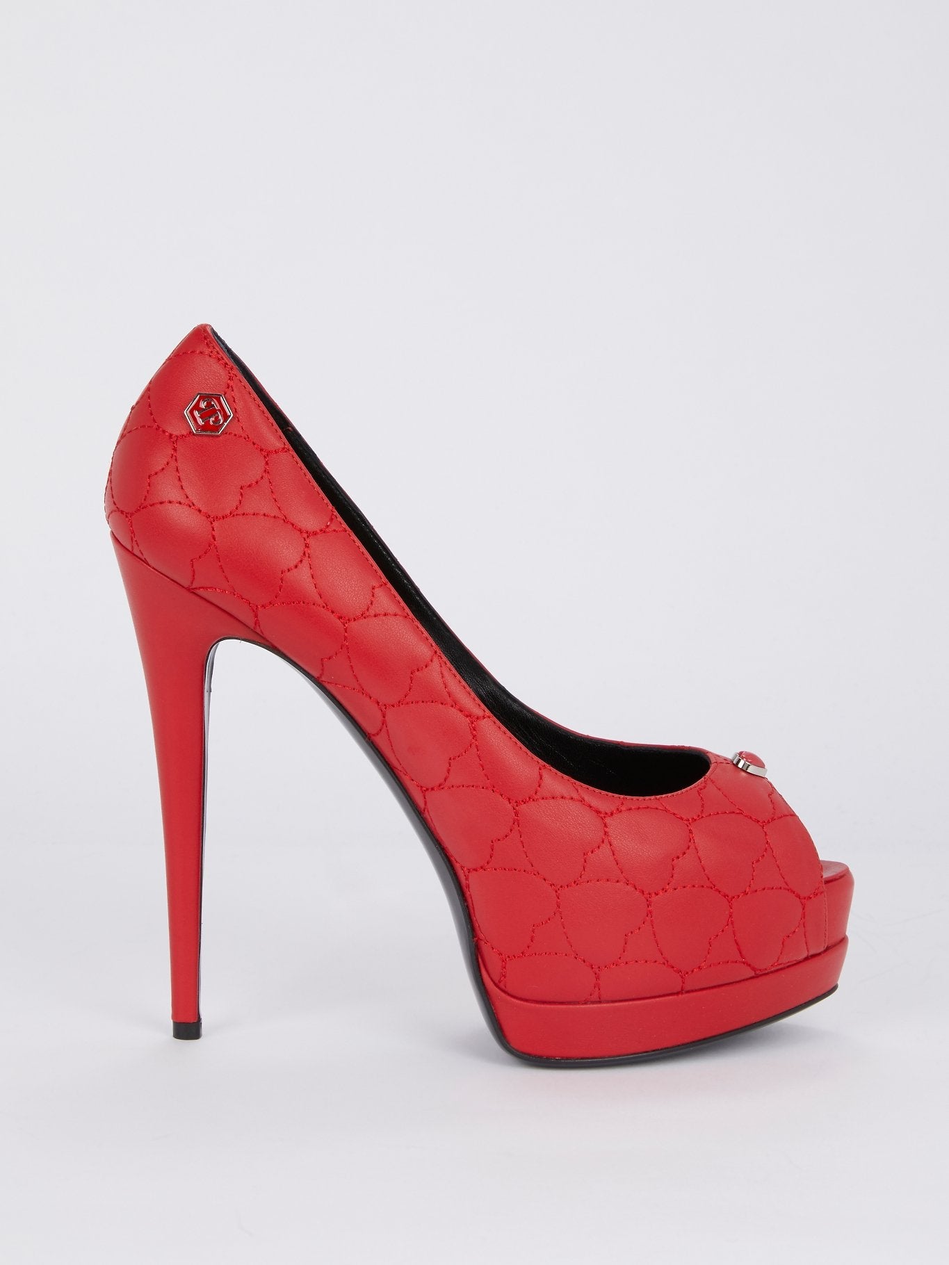 Red Heart Quilt Peep Toe Pumps