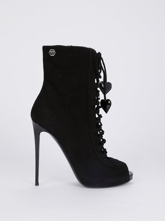 Black Suede Lace Up Ankle Boots