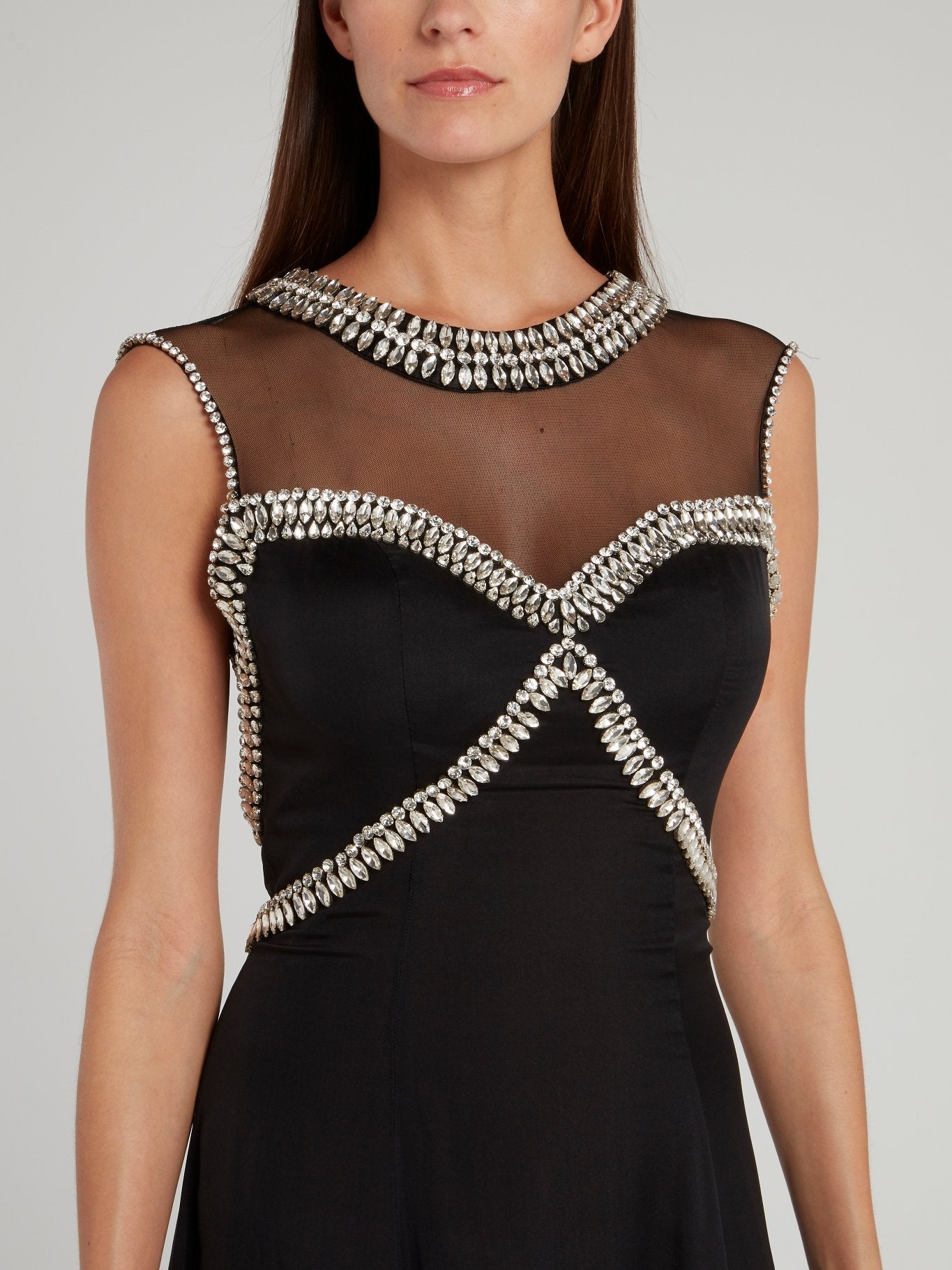 Black Crystal Studded Evening Dress