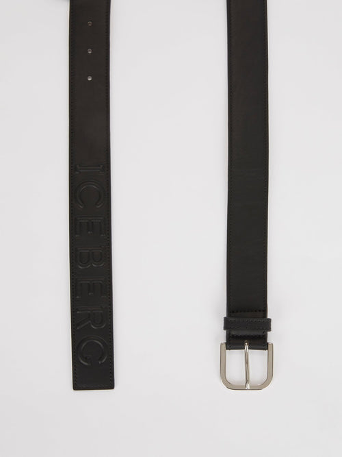 Black Embossed Logo Leather Belt