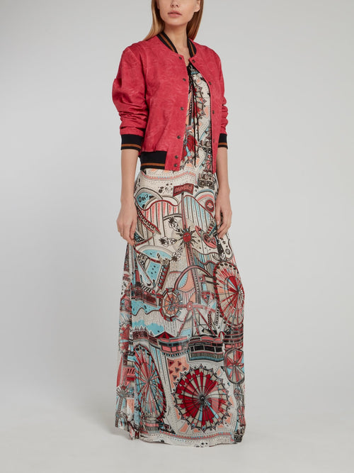 Theme Park Print Ruched Maxi Dress