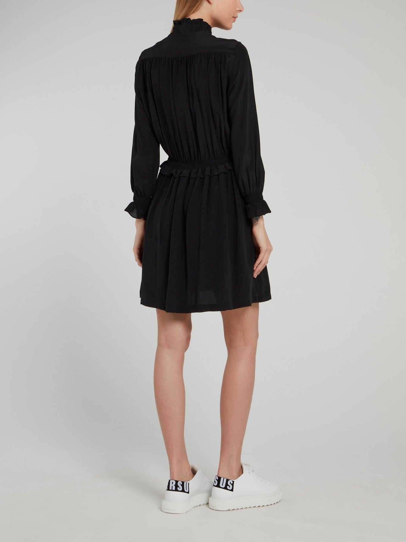 Black Flared Ruffle Mini Dress