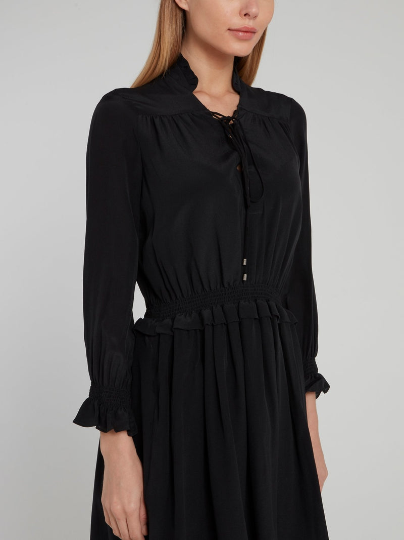 Black Flared Ruffle Mini Dress Maison-B-More Global Store Black Flared Ruffle Mini Dress Maison-B-More Global Store