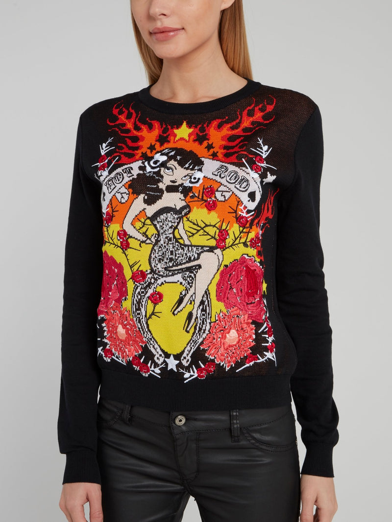 Graphic Embroidered Knitted Sweater