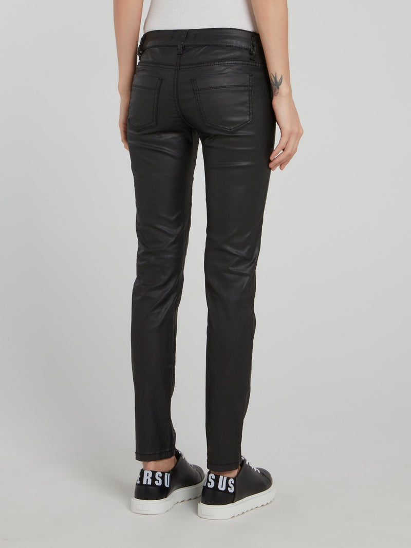 Black Slim Fit Leather Jeans