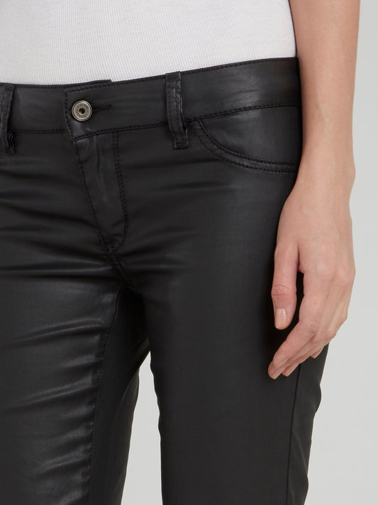 Black Slim Fit Leather Jeans