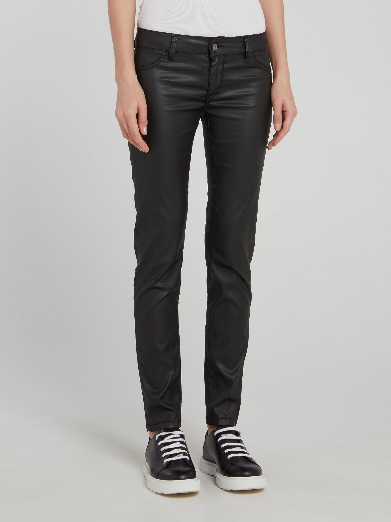 Black Slim Fit Leather Jeans