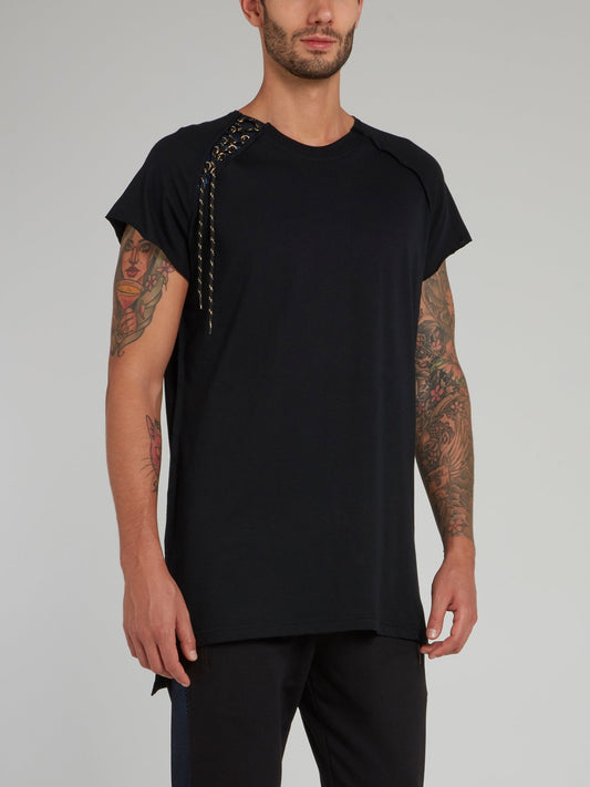 Black Side Stitch Cap Sleeve Shirt