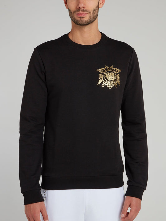 Black with Gold Print Logo Sweater