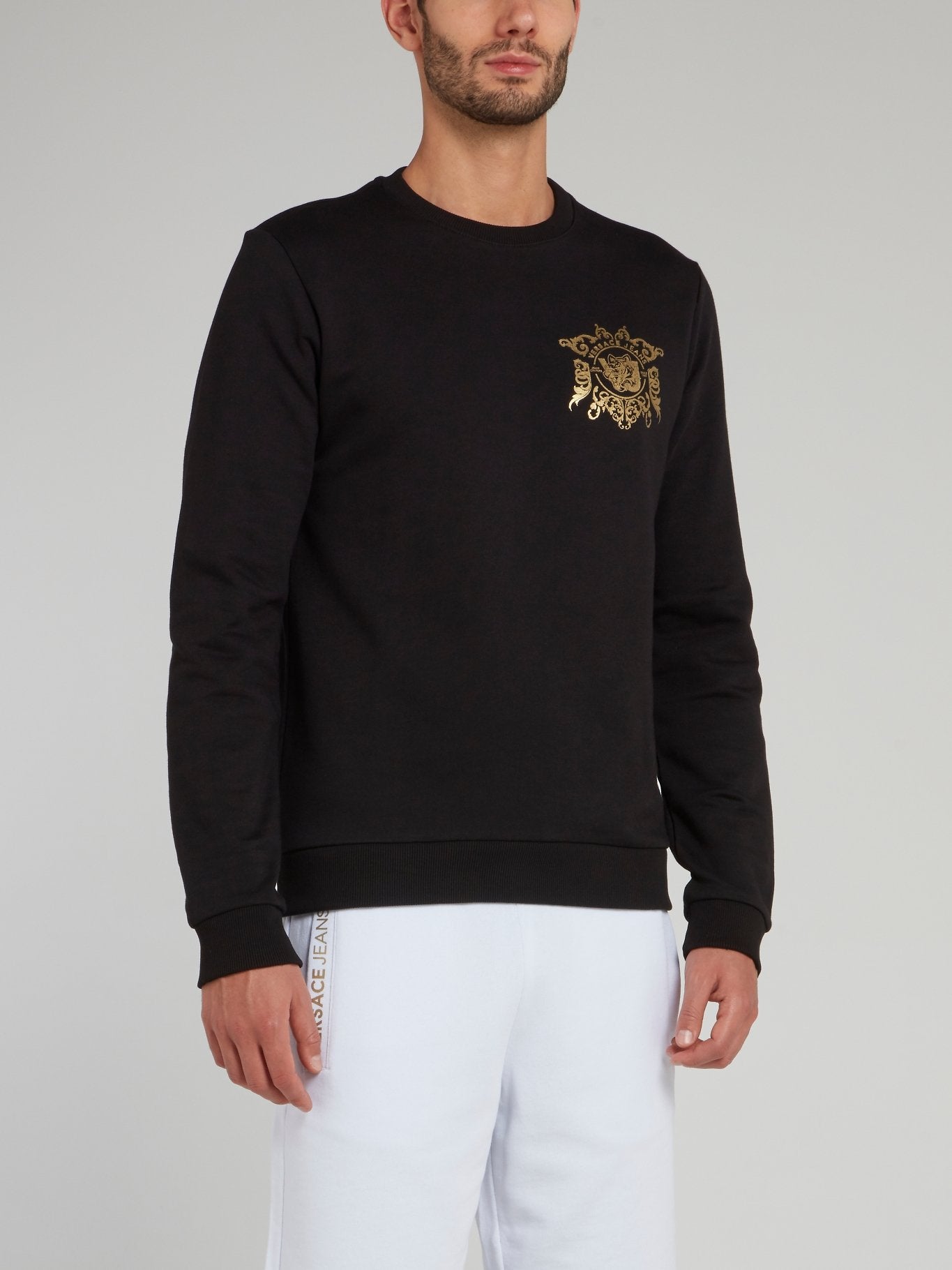 Black with Gold Print Logo Sweater