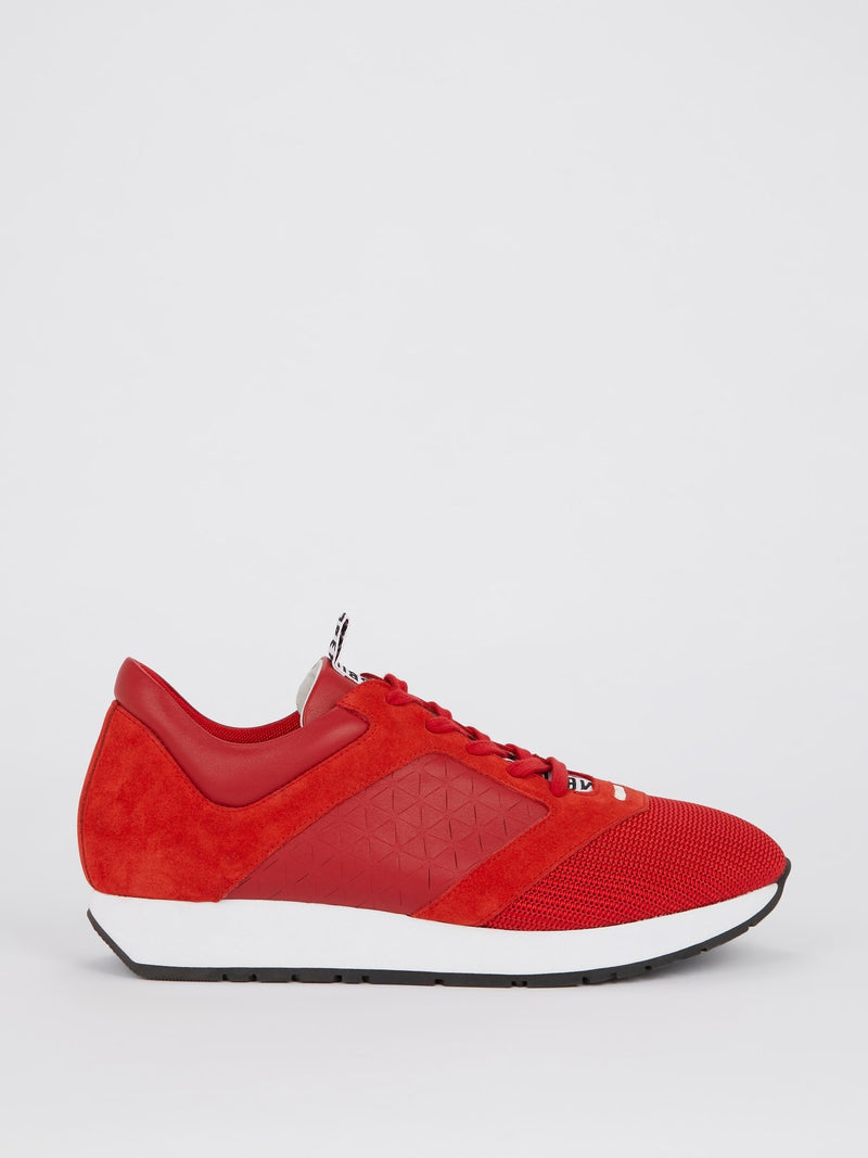 Red Suede Mesh Leather Sneakers
