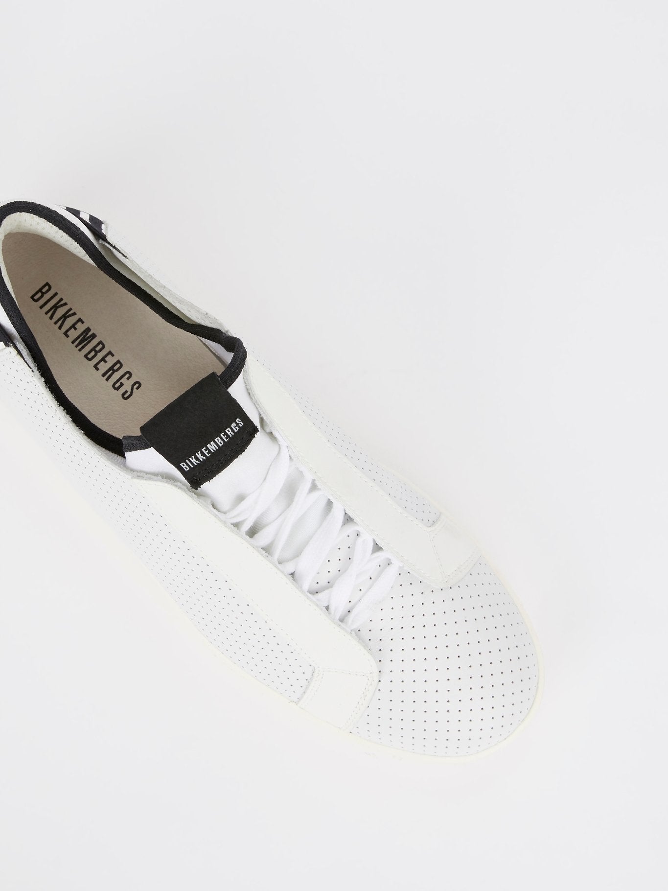 White Perforated Lace Up Sneakers
