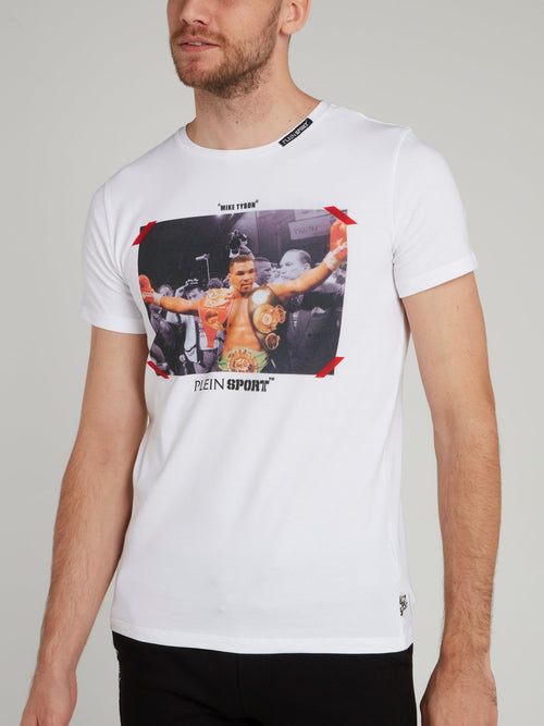 White Mike Tyson Graphic Print T-shirt
