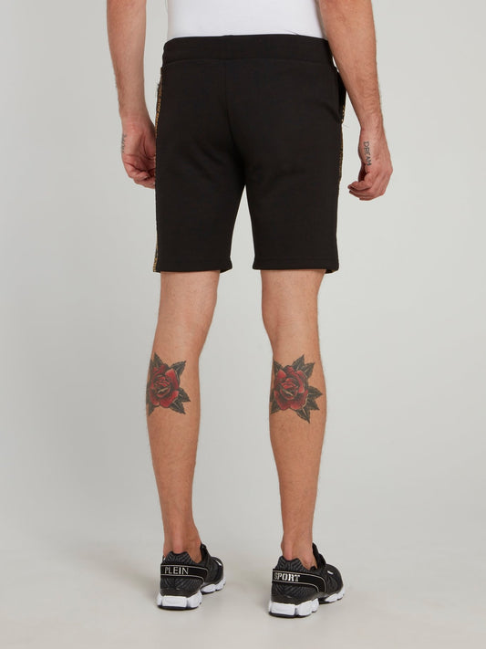 Black Side Stripe Logo Jogging Shorts