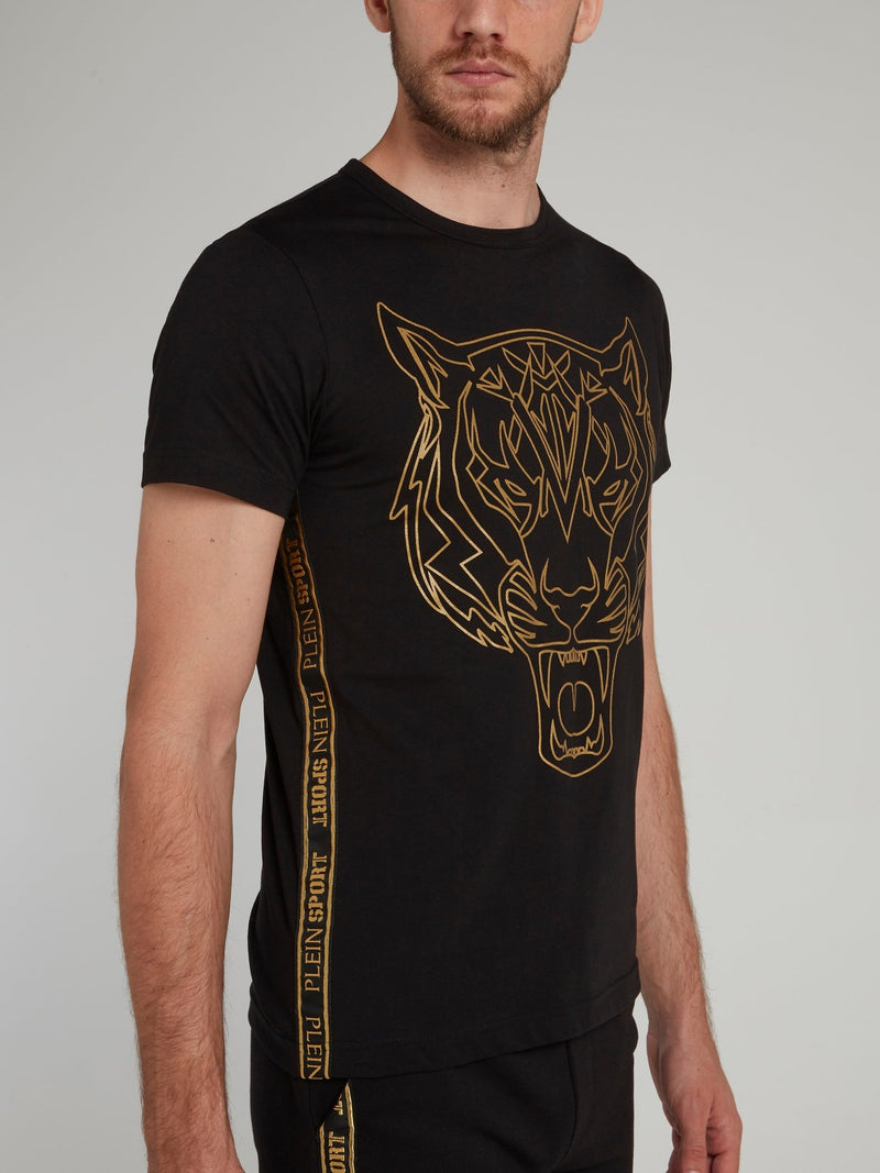 Tiger Print Side Stripe Cotton T-shirt