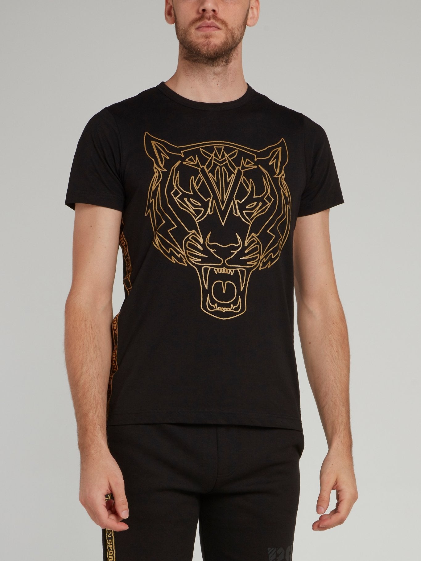 Tiger Print Side Stripe Cotton T-shirt