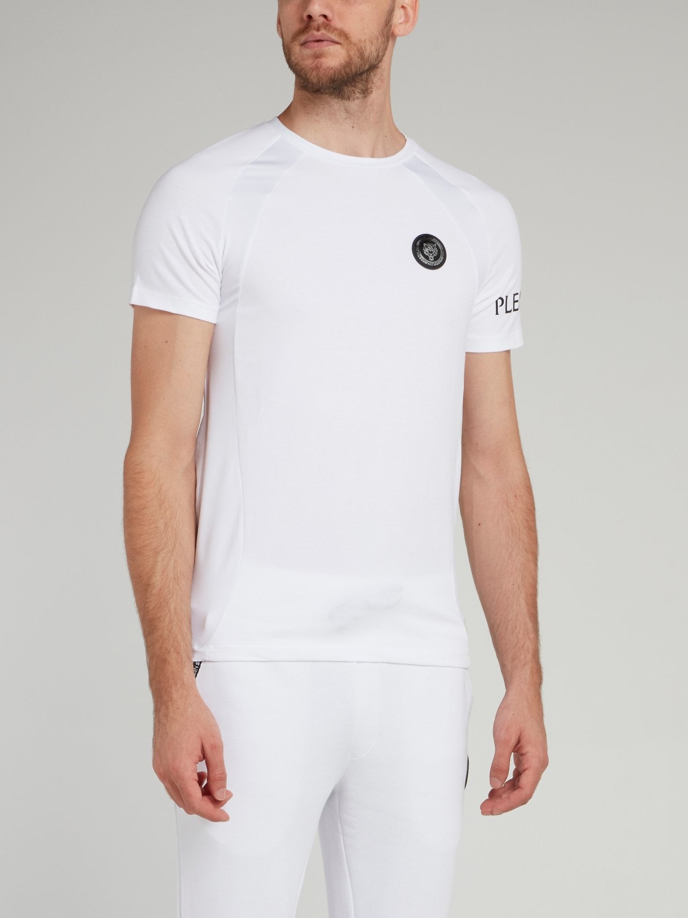 White Geometric Round Neck T-Shirt