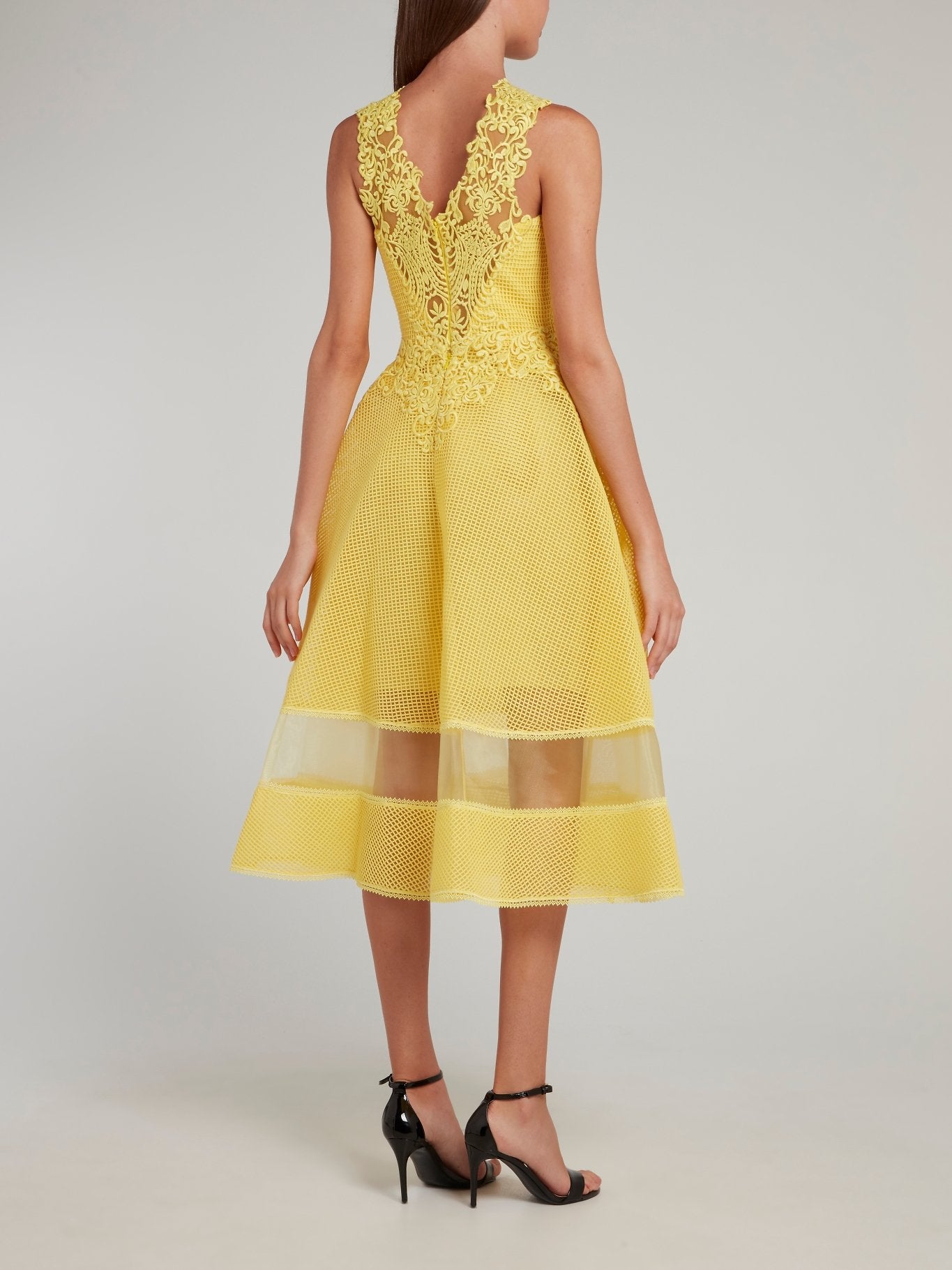 midi yellow lace dress Midi lace dress with scalloped edges - Yellow - Sz. 40-64