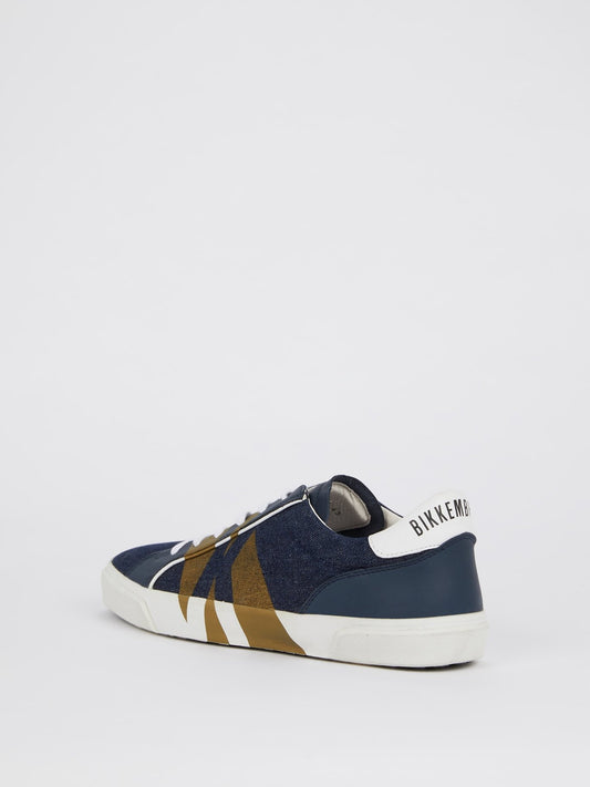 Navy with Gold Stripe Denim Sneakers