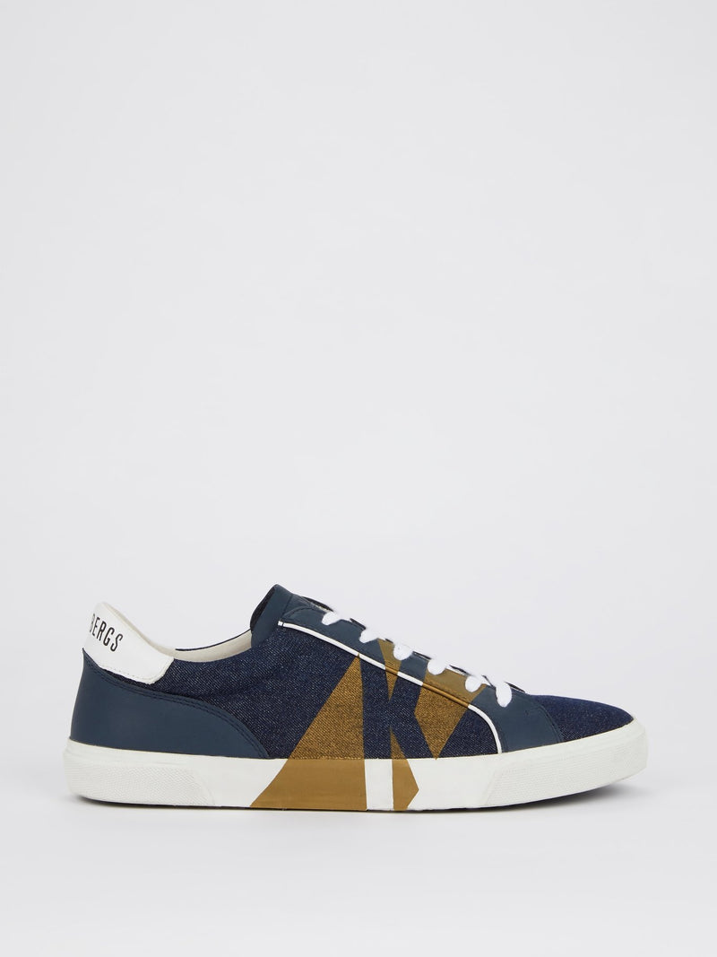 Navy with Gold Stripe Denim Sneakers