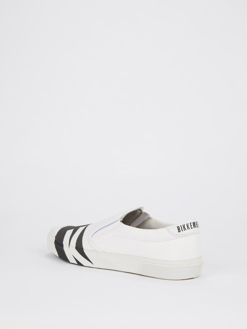 White Contrast Detail Slip On Sneakers