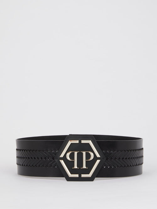 Black Braided Logo Belt