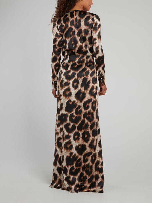 Платье-макси с леопардовым принтом, вырезом и запахом