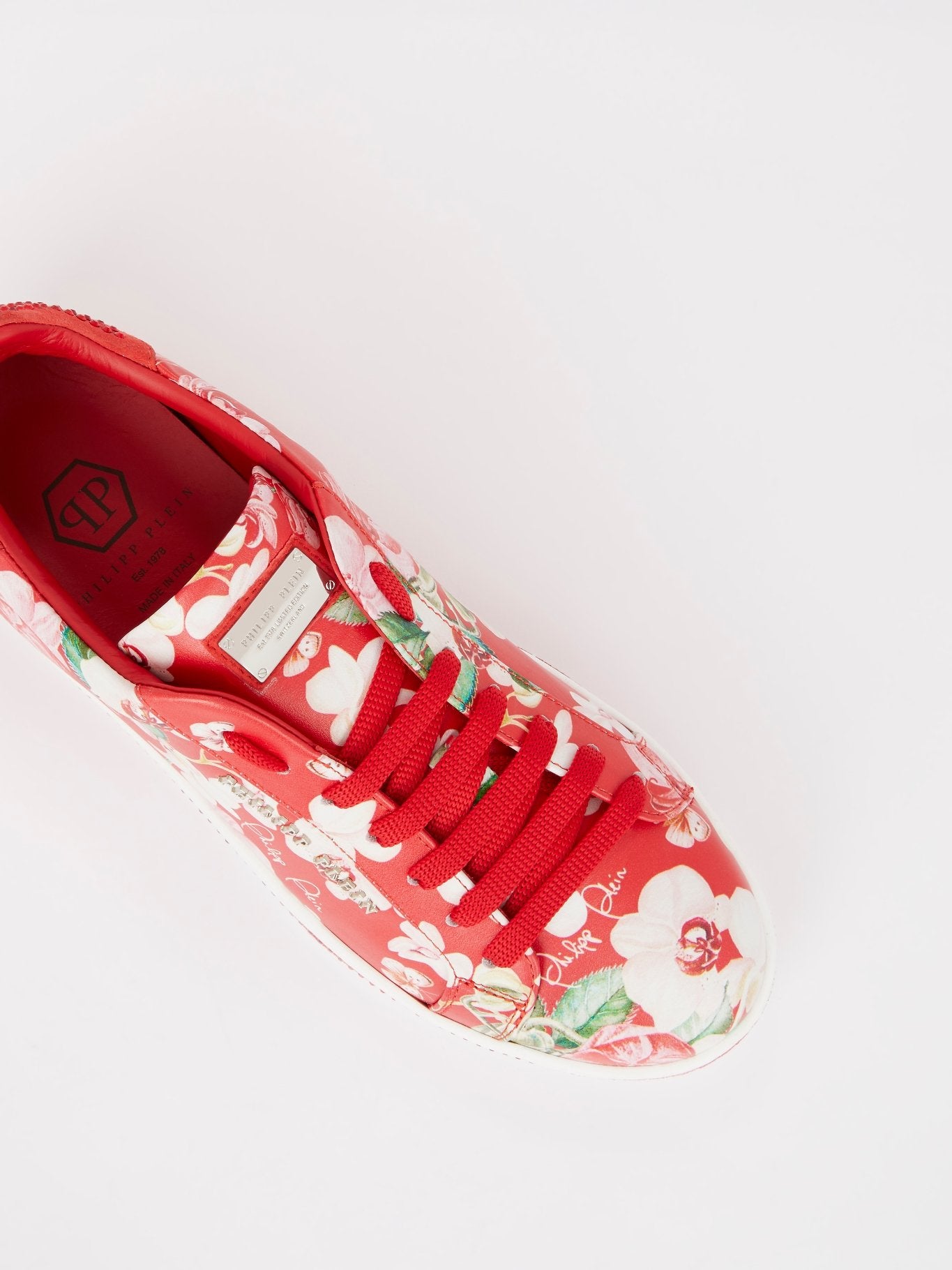 Red Floral Studded Sneakers