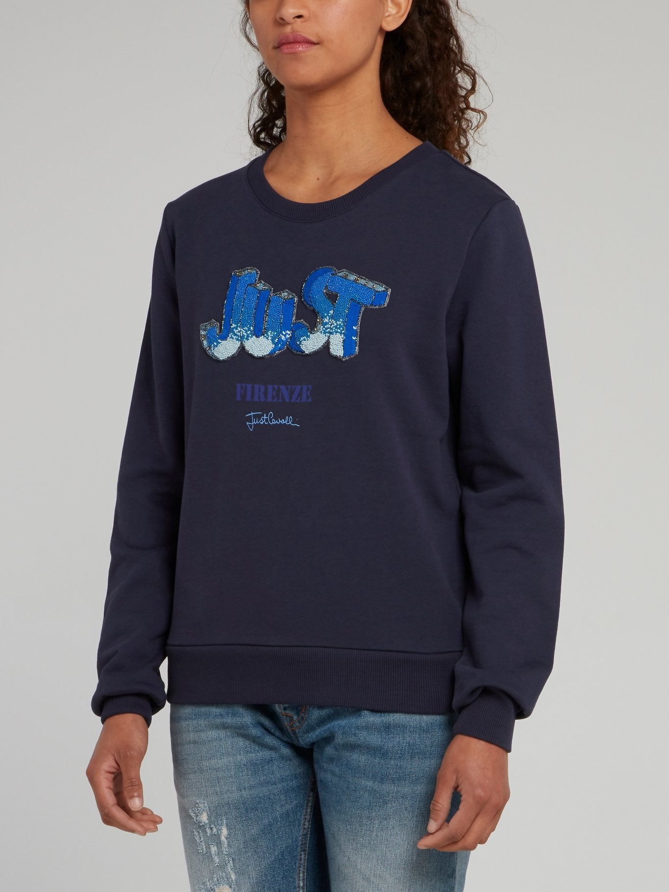 Navy Sequin Studded Logo Sweatshirt