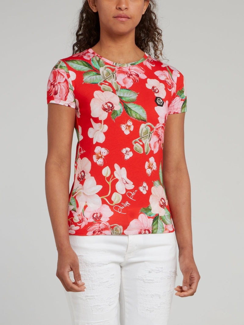 Back Studded Floral Print Fitted Shirt