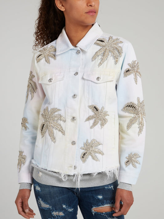 Джинсовая куртка с необработанным краем и стразами Aloha Plein