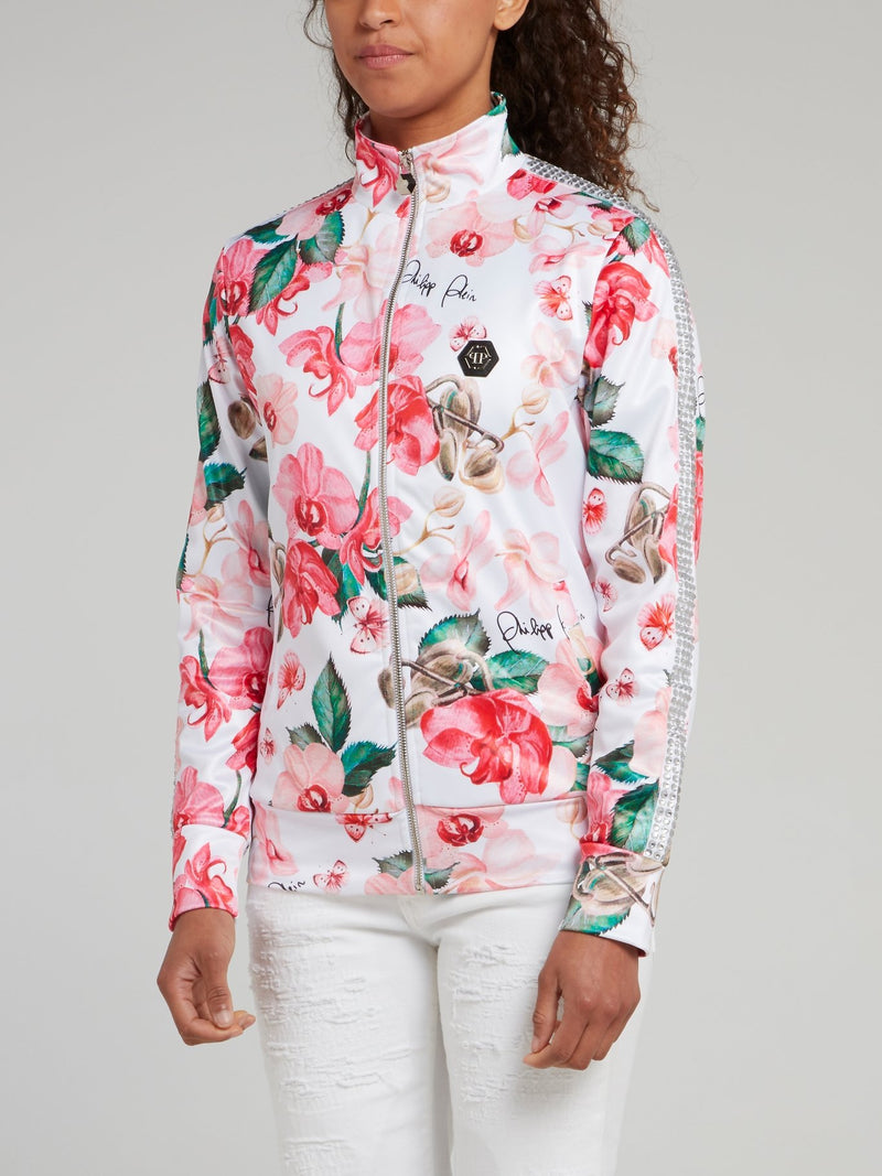Floral Print Studded Sleeve Jogging Jacket