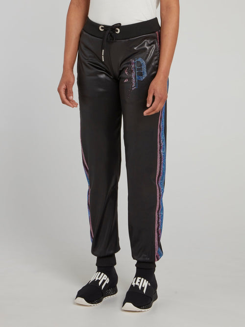 Black Side Stripe Studded Track Pants