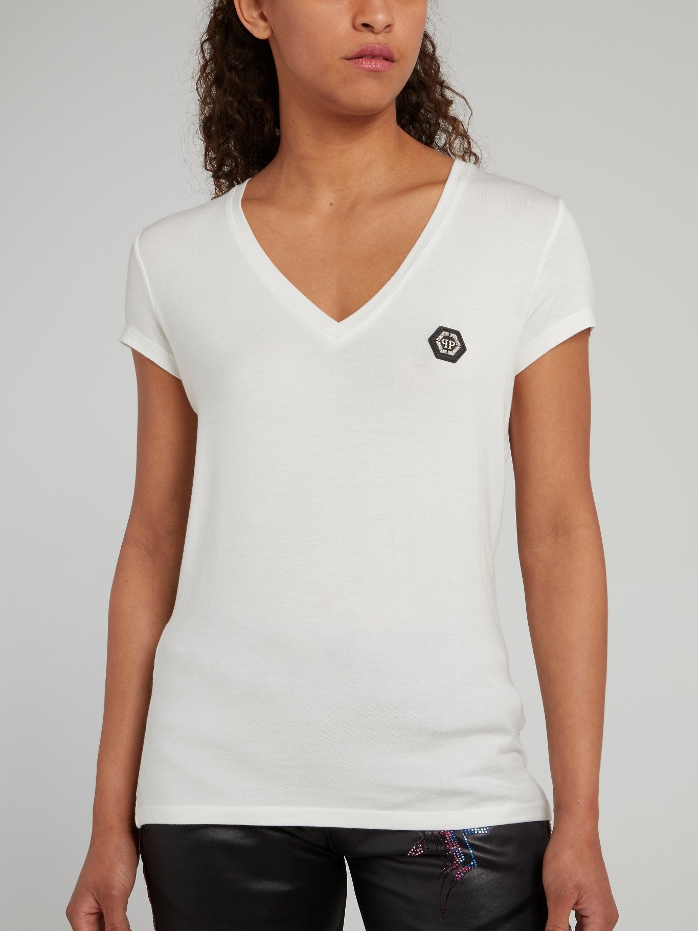 White Cap Sleeve V-Neck T-Shirt